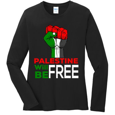 Palestine Will Be Free Palestine Flag Ladies Long Sleeve Shirt