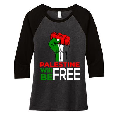 Palestine Will Be Free Palestine Flag Women's Tri-Blend 3/4-Sleeve Raglan Shirt