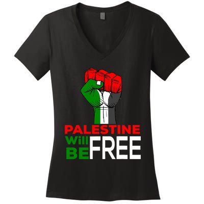 Palestine Will Be Free Palestine Flag Women's V-Neck T-Shirt