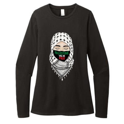 Palestine Will Be Free Gaza Flag Arabic Support Womens CVC Long Sleeve Shirt