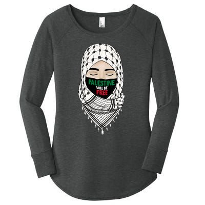 Palestine Will Be Free Gaza Flag Arabic Support Women's Perfect Tri Tunic Long Sleeve Shirt