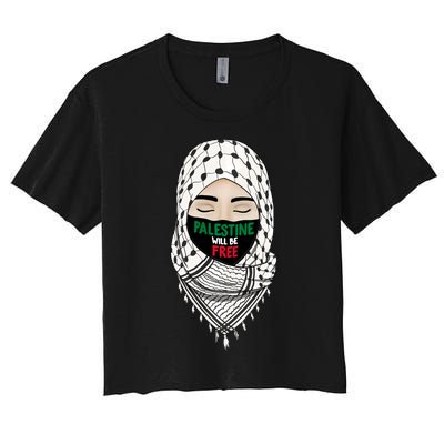 Palestine Will Be Free Gaza Flag Arabic Support Women's Crop Top Tee