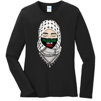 Palestine Will Be Free Gaza Flag Arabic Support Ladies Long Sleeve Shirt