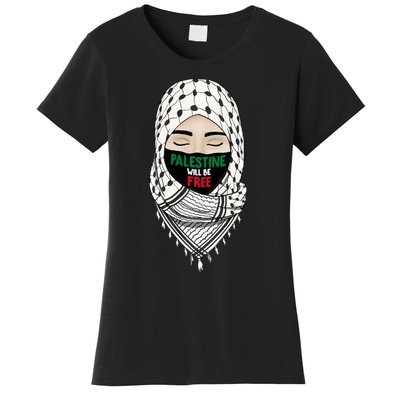 Palestine Will Be Free Gaza Flag Arabic Support Women's T-Shirt