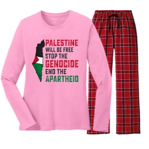 Palestine Will Be Free Stop The Genocide End The Apartheid Women's Long Sleeve Flannel Pajama Set 