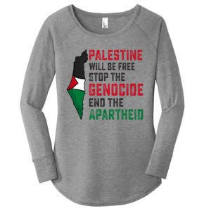 Palestine Will Be Free Stop The Genocide End The Apartheid Women's Perfect Tri Tunic Long Sleeve Shirt