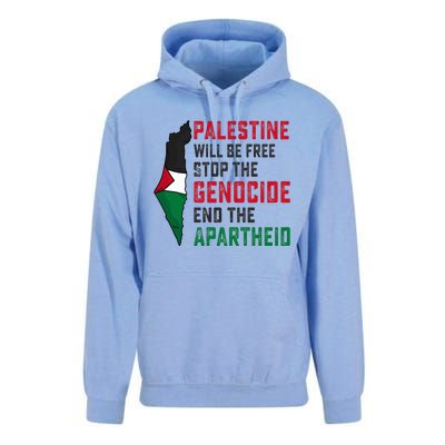 Palestine Will Be Free Stop The Genocide End The Apartheid Unisex Surf Hoodie