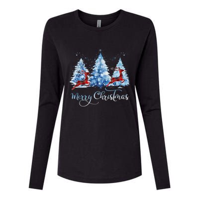 Pretty Wintery Buffalo Plaid Reindeer Merry Christmas Womens Cotton Relaxed Long Sleeve T-Shirt