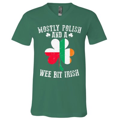 Polish Wee Bit Irish Poland Funny St Patricks Day V-Neck T-Shirt