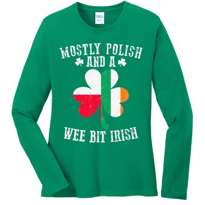 Polish Wee Bit Irish Poland Funny St Patricks Day Ladies Long Sleeve Shirt