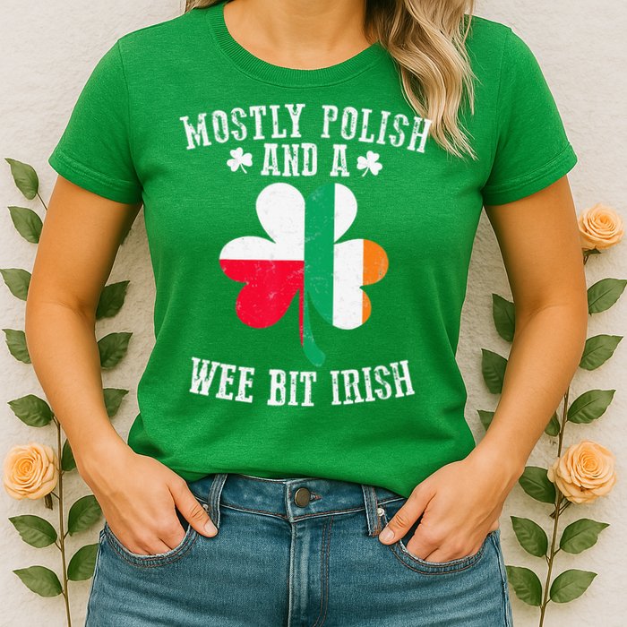 Polish Wee Bit Irish Poland Funny St Patricks Day Womens T-Shirt