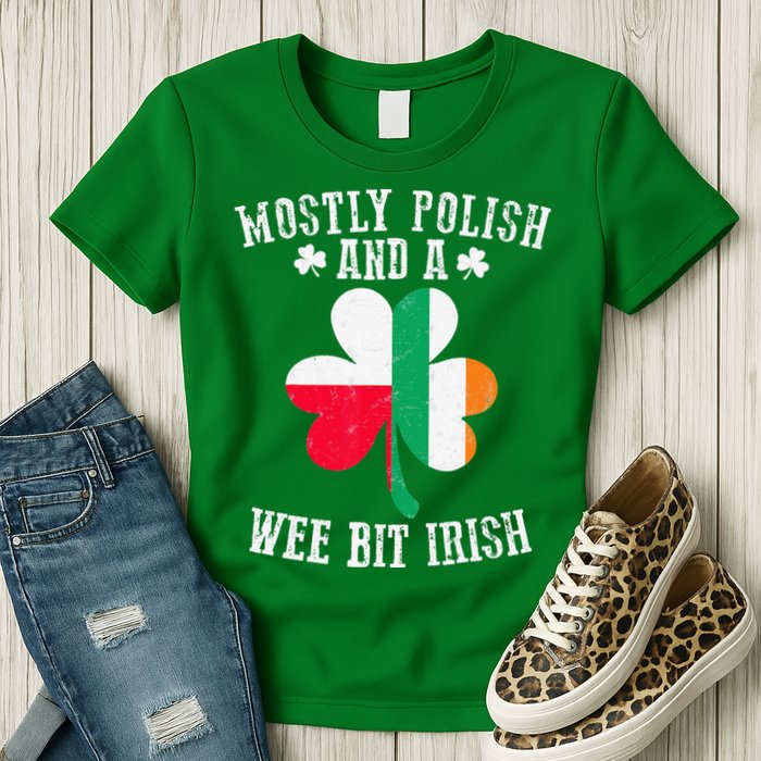 Polish Wee Bit Irish Poland Funny St Patricks Day Womens T-Shirt