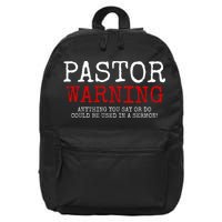 Pastor Warning Church Religious Faith Jesus Funny Christian 16 in Basic Backpack