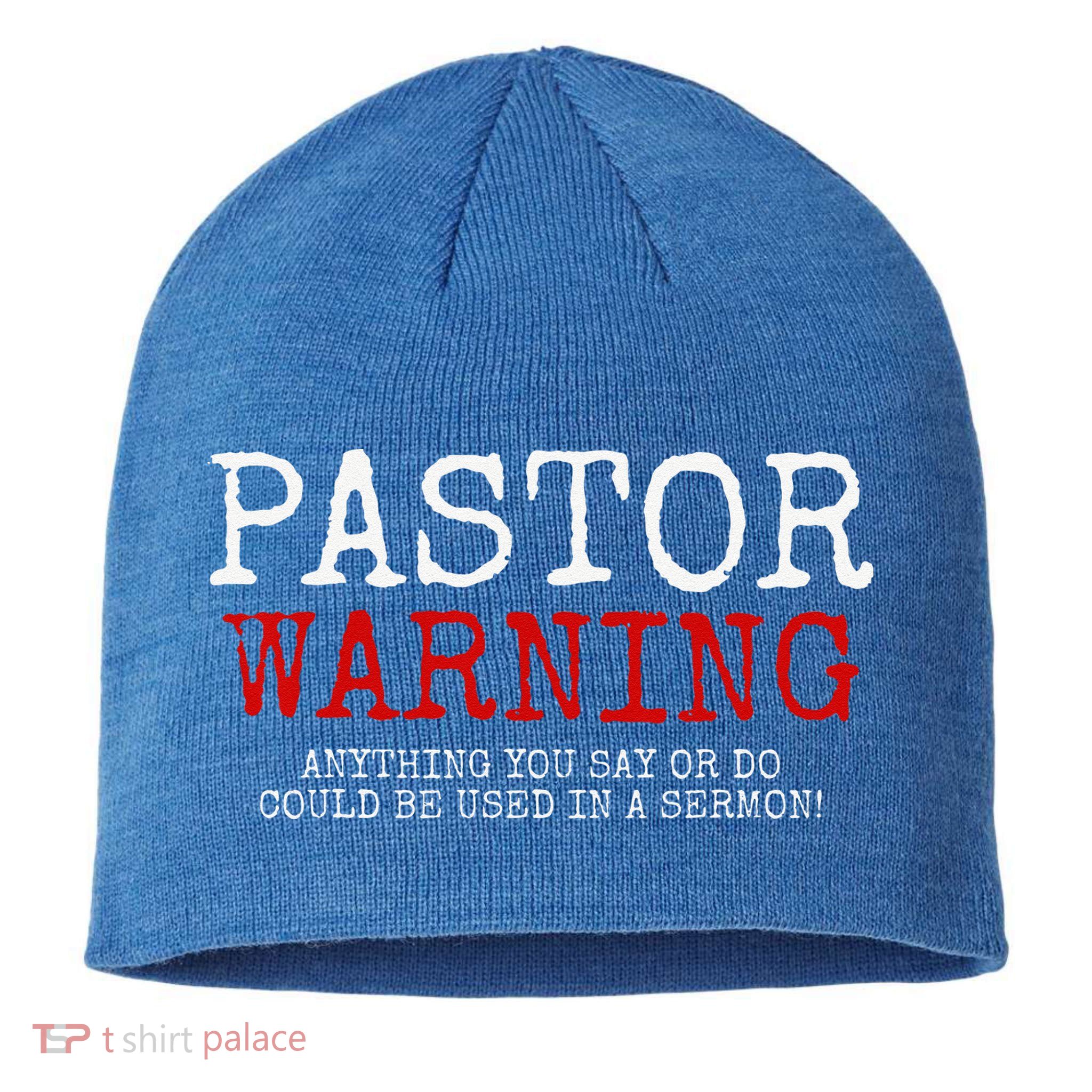Pastor Warning Church Religious Faith Jesus Funny Christian Sustainable Beanie
