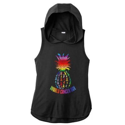 Pineapple World Cancer Day Awareness Saying Ladies PosiCharge Tri-Blend Wicking Draft Hoodie Tank