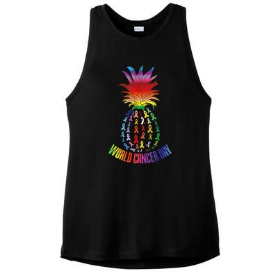 Pineapple World Cancer Day Awareness Saying Ladies PosiCharge Tri-Blend Wicking Tank