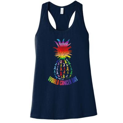 Pineapple World Cancer Day Awareness Saying Women's Racerback Tank