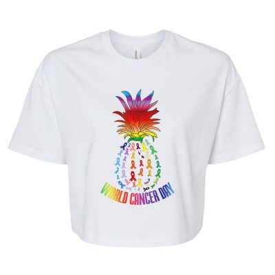 Pineapple World Cancer Day Awareness Saying Bella+Canvas Jersey Crop Tee