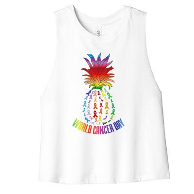 Pineapple World Cancer Day Awareness Saying Women's Racerback Cropped Tank