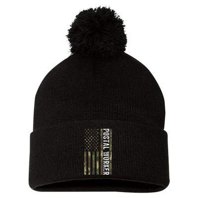 Postal Worker Camouflage American Flag Us Postal Service Pom Pom 12in Knit Beanie