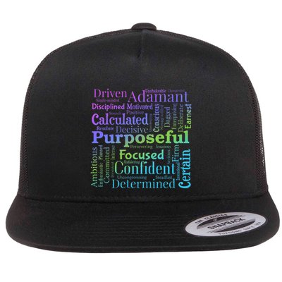 Purposeful Word Cloud Art Achiever Motivation Inspirational Flat Bill Trucker Hat