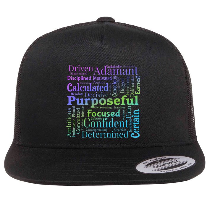Purposeful Word Cloud Art Achiever Motivation Inspirational Flat Bill Trucker Hat