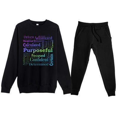 Purposeful Word Cloud Art Achiever Motivation Inspirational Premium Crewneck Sweatsuit Set