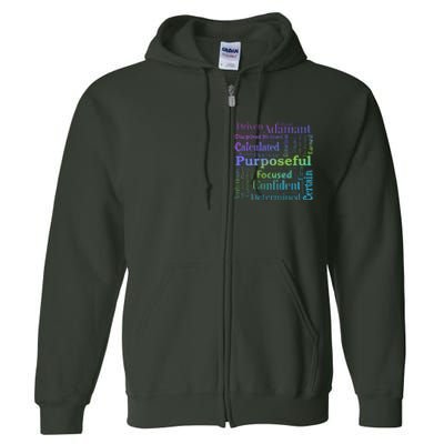 Purposeful Word Cloud Art Achiever Motivation Inspirational Full Zip Hoodie