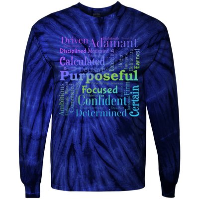 Purposeful Word Cloud Art Achiever Motivation Inspirational Tie-Dye Long Sleeve Shirt