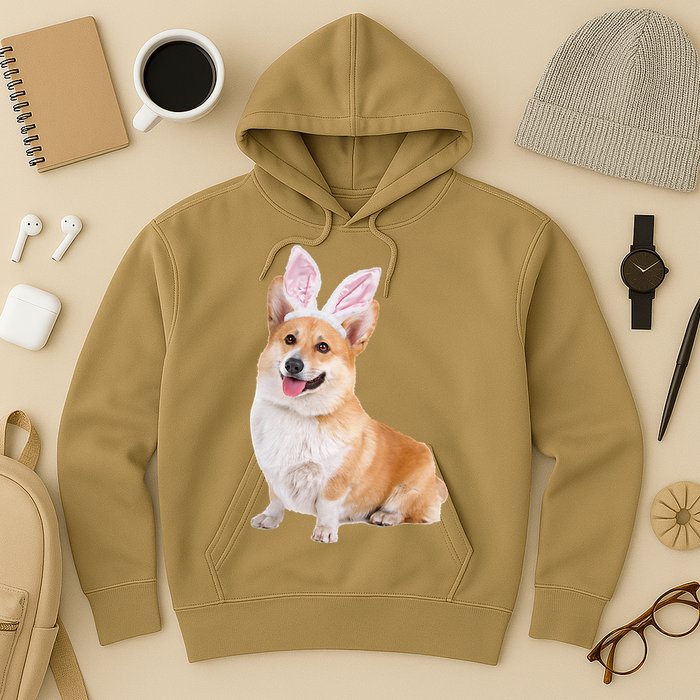 Pembroke Welsh Corgi Wearing Easter Bunny Ears Dog Hoodie