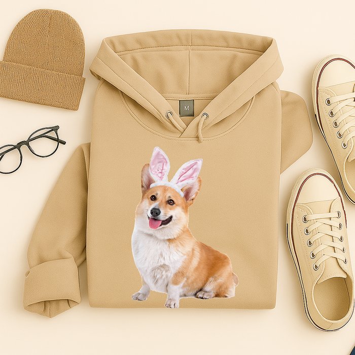 Pembroke Welsh Corgi Wearing Easter Bunny Ears Dog Hoodie