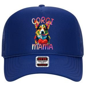 Pembroke Welsh Corgi Lover Mama Pop Art Corgi Mom Funny Gift High Crown Mesh Back Trucker Hat