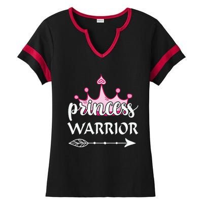 Princess Warrior Crown Pink Breast Cancer Awareness Fighting Ladies Halftime Notch Neck Tee