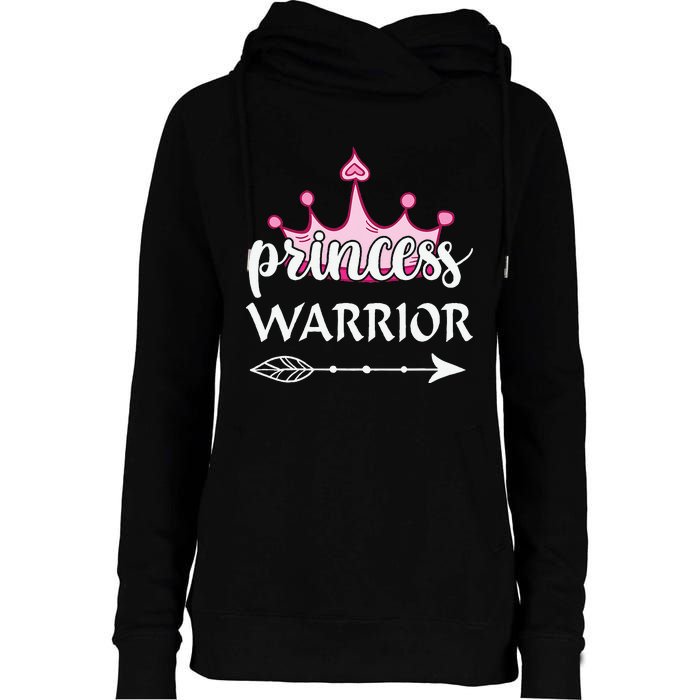 Princess Warrior Crown Pink Breast Cancer Awareness Fighting Womens Funnel Neck Pullover Hood