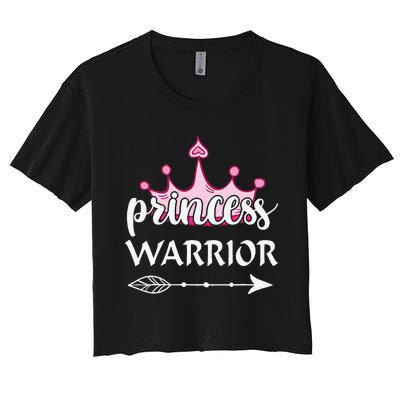 Princess Warrior Crown Pink Breast Cancer Awareness Fighting Women's Crop Top Tee