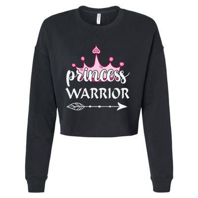 Princess Warrior Crown Pink Breast Cancer Awareness Fighting Cropped Pullover Crew