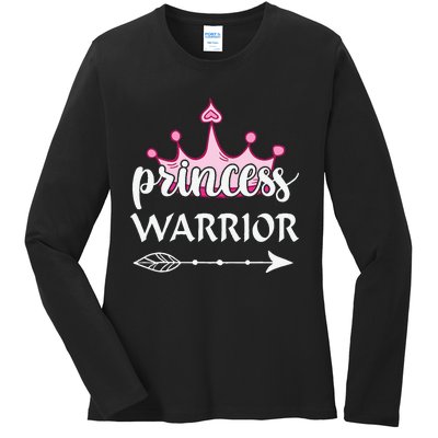 Princess Warrior Crown Pink Breast Cancer Awareness Fighting Ladies Long Sleeve Shirt