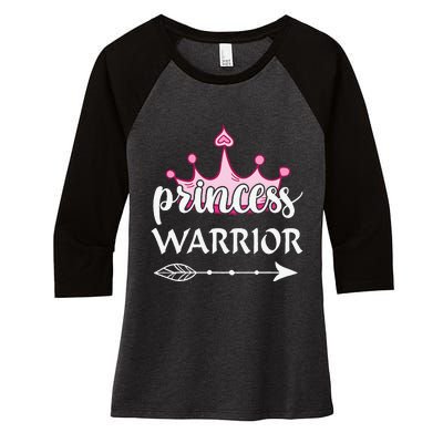 Princess Warrior Crown Pink Breast Cancer Awareness Fighting Women's Tri-Blend 3/4-Sleeve Raglan Shirt