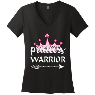 Princess Warrior Crown Pink Breast Cancer Awareness Fighting Women's V-Neck T-Shirt