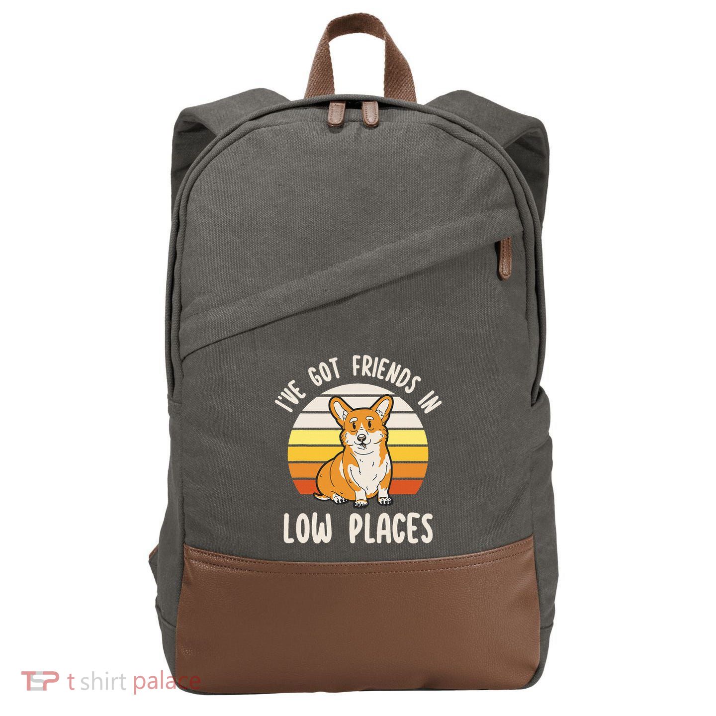 Pembroke Welsh Corgi Dog I've Got Friends In Low Places  Cotton Canvas Backpack