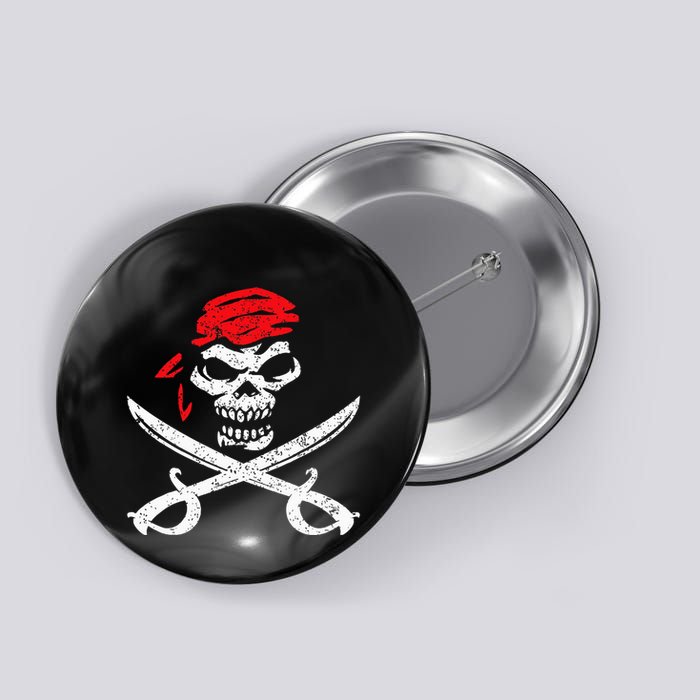 Pirate With Crossbones & Eye Patch Skull Button