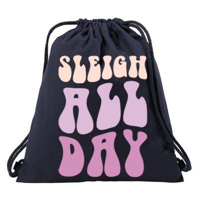 Pastel Winter Christmas Sleigh All Day Gift Drawstring Bag