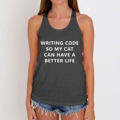 Programmer Writing Code For My Cat Funny Coding Women's Knotted Racerback Tank