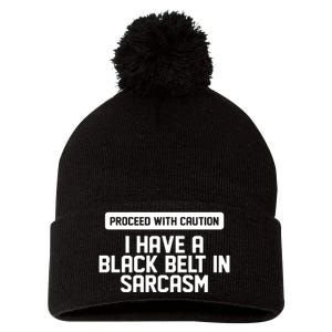 Proceed With Caution Pom Pom 12in Knit Beanie