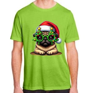 Pug Wearing Christmas Tree Glasses Gift Adult ChromaSoft Performance T-Shirt