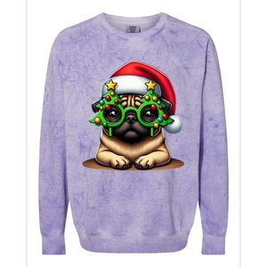 Pug Wearing Christmas Tree Glasses Gift Colorblast Crewneck Sweatshirt