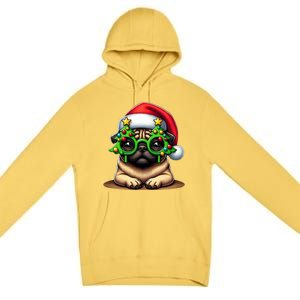 Pug Wearing Christmas Tree Glasses Gift Premium Pullover Hoodie