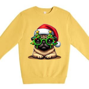 Pug Wearing Christmas Tree Glasses Gift Premium Crewneck Sweatshirt