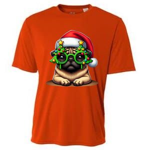 Pug Wearing Christmas Tree Glasses Gift Cooling Performance Crew T-Shirt