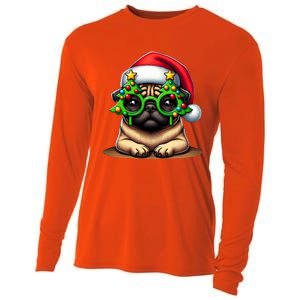 Pug Wearing Christmas Tree Glasses Gift Cooling Performance Long Sleeve Crew